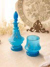 Antique Blue Opaque Glass Perfume Bottle and Cup (Set of 2)