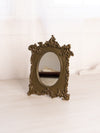 Antique Dark Gold Tone Metal Standing Mirror with Ornate Designs