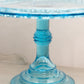 Antique EAPG Bryce Higbee & Company Blue Glass Spirea Band Cake Stand