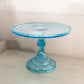 Antique EAPG Bryce Higbee & Company Blue Glass Spirea Band Cake Stand