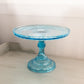 Antique EAPG Bryce Higbee & Company Blue Glass Spirea Band Cake Stand