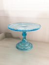Antique EAPG Bryce Higbee & Company Blue Glass Spirea Band Cake Stand