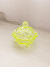 Antique EAPG Small Green Yellow Vaseline Glass Lidded Dish (Glows)