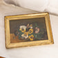 Antique Horizontal Yellow Green Brown Moody Floral Painting on Board