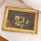Antique Horizontal Yellow Green Brown Moody Floral Painting on Board
