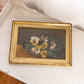 Antique Horizontal Yellow Green Brown Moody Floral Painting on Board