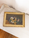 Antique Horizontal Yellow Green Brown Moody Floral Painting on Board