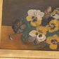 Antique Horizontal Yellow Green Brown Moody Floral Painting on Board