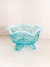 Antique Jefferson Glass Medium Blue Opalescent Glass Meander Bowl