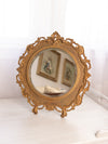 Antique Large Gold Tone Metal Standing Mirror with Ornate Designs