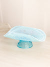 Antique Medium Blue Opalescent Glass Shell Footed Dish