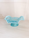 Antique Medium Blue Opalescent Glass Shell Footed Open Dish