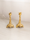 Antique Ornate Floral Gold Tone Metal Candlesticks (Set of 2)