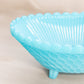 Vintage Oval Blue Milk Glass Bowl with 4 Toes and Chainlink Designs