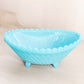 Vintage Oval Blue Milk Glass Bowl with 4 Toes and Chainlink Designs