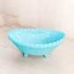 Vintage Oval Blue Milk Glass Bowl with 4 Toes and Chainlink Designs