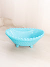 Vintage Oval Blue Milk Glass Bowl with 4 Toes and Chainlink Designs