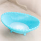 Vintage Oval Blue Milk Glass Bowl with 4 Toes and Chainlink Designs