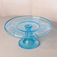 Antique Small Bryce Glass Willow Oak Blue Cake Stand
