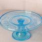 Antique Small Bryce Glass Willow Oak Blue Cake Stand