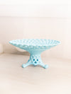 Antique Sowerby Light Blue Vitro Porcelain Glass Compote with Lattice and Weave Texture
