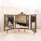 Antique Square Brass Tri-Fold Mirror with Lady, Floral & Face Details