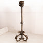 Antique Tall Dark Gold Brass Candleholder with Leaf Accents