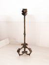 Antique Tall Dark Gold Brass Candleholder with Leaf Accents