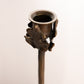 Antique Tall Dark Gold Brass Candleholder with Leaf Accents