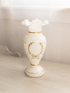 Tall White Glass Vase with Ruffled Edge and Gold Details