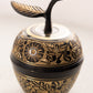 Black & Gold Brass Etched Floral Apple Lidded Jar