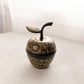 Black & Gold Brass Etched Floral Apple Lidded Jar