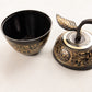 Black & Gold Brass Etched Floral Apple Lidded Jar