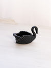 Boyd Black Glass Swan Salt Cellar Toothpick Holder