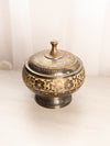 Medium Brass & Dark Silver Tone Floral Lidded Jar