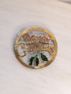 Brass Circular Merry Christmas Holly Trivet with Red and Green Enamel