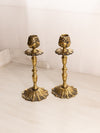 Vintage Brass Flower Candlesticks Made in England (Set of 2)