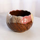Brown Ceramic Cupped Planter with Blue, Pink & Cream Details