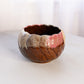 Brown Ceramic Cupped Planter with Blue, Pink & Cream Details