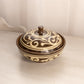 Brown & Beige Ceramic Scroll Detail Lidded Jar
