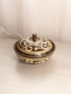 Brown & Beige Ceramic Scroll Detail Lidded Jar