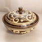 Brown & Beige Ceramic Scroll Detail Lidded Jar
