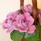 Capodimonte Porcelain Handled Basket with Purple Pink Flowers