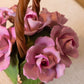 Capodimonte Porcelain Handled Basket with Purple Pink Flowers