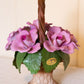 Capodimonte Porcelain Handled Basket with Purple Pink Flowers