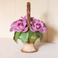 Capodimonte Porcelain Handled Basket with Purple Pink Flowers