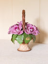 Capodimonte Porcelain Handled Basket with Purple Pink Flowers