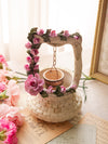 Capodimonte Porcelain Wishing Well with Purple Pink Flowers