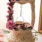Capodimonte Porcelain Wishing Well with Purple Pink Flowers