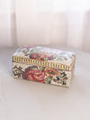 Ceramic Rectangular Lidded Box with Green & Dark Pink Details